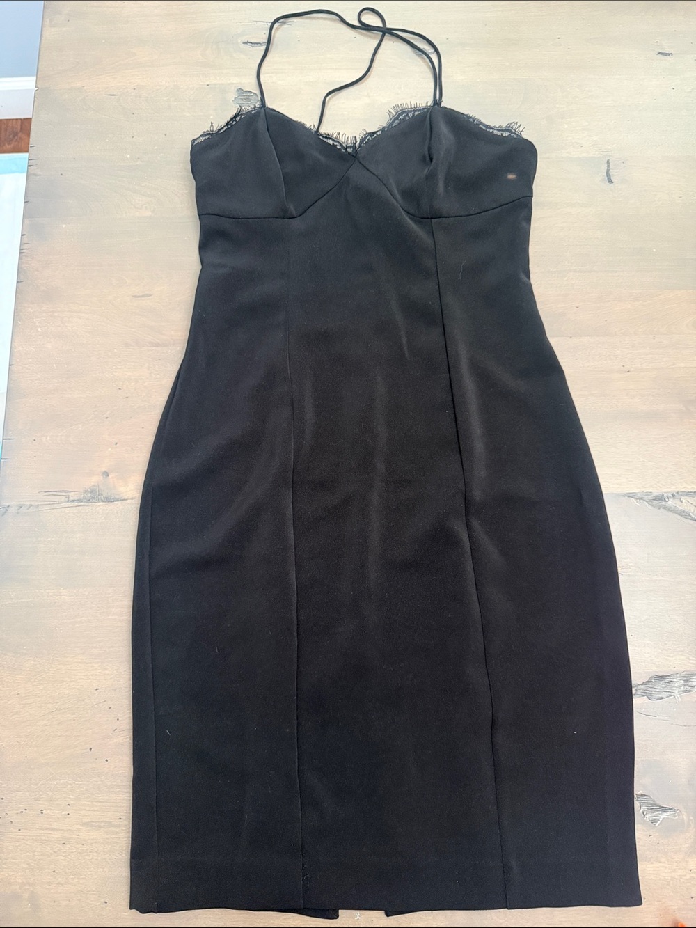 Express Black Lace-Trim Midi Slip Dress with Spaghetti Straps